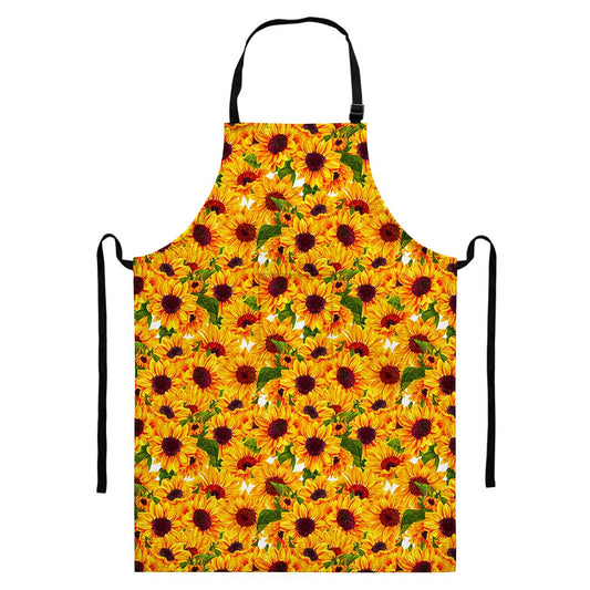 Watercolor Sunflower Pattern Print Bib Apron With Pocket