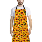 Watercolor Sunflower Pattern Print Bib Apron With Pocket