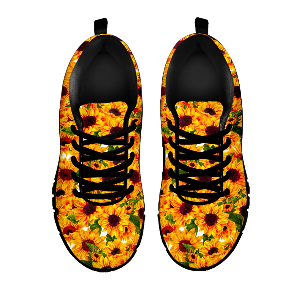 Watercolor Sunflower Pattern Print Black Running Shoes