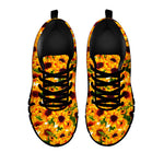 Watercolor Sunflower Pattern Print Black Running Shoes