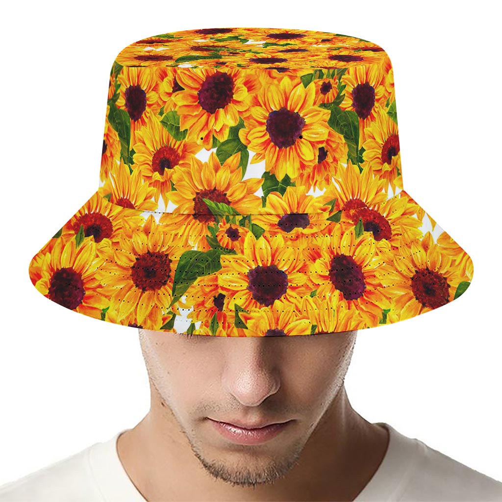 Watercolor Sunflower Pattern Print Bucket Hat