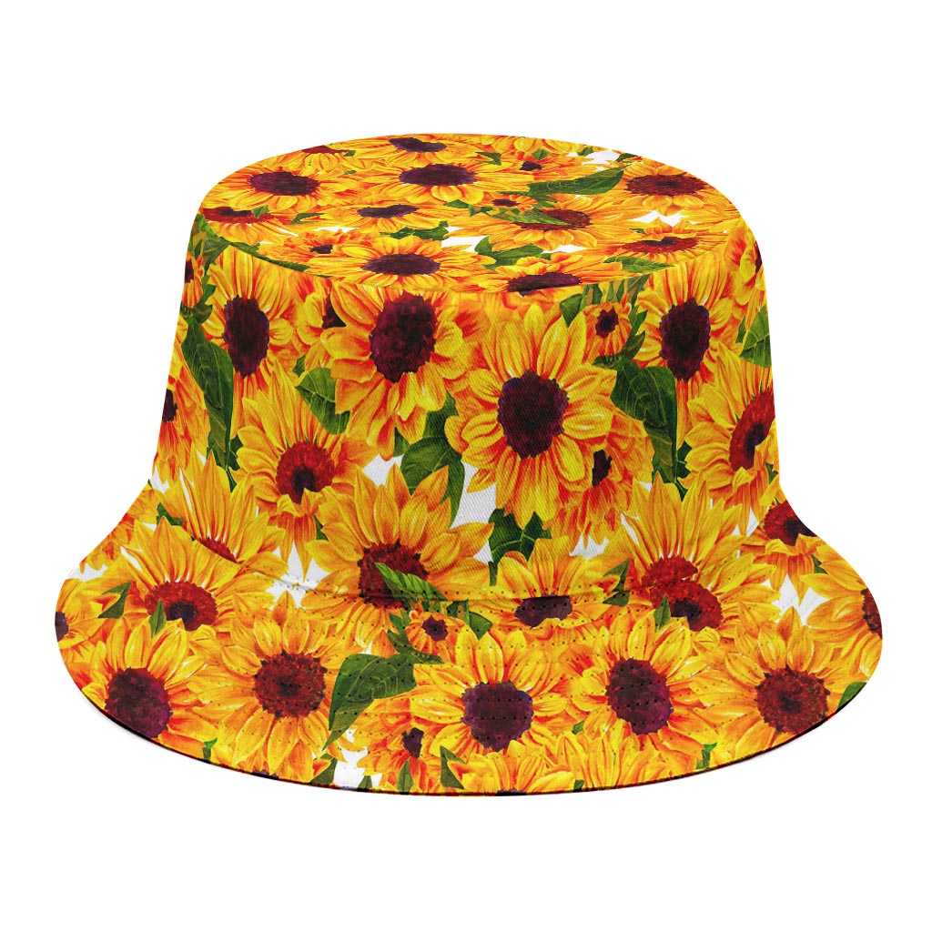 Watercolor Sunflower Pattern Print Bucket Hat