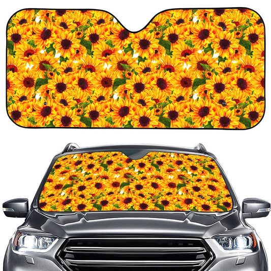 Watercolor Sunflower Pattern Print Car Windshield Sun Shade