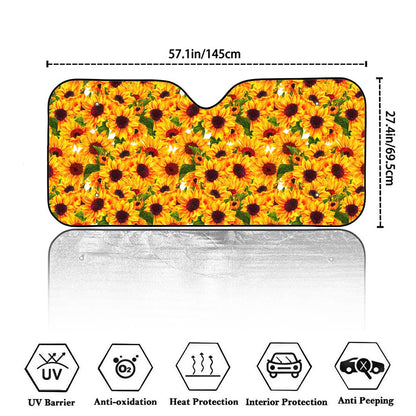 Watercolor Sunflower Pattern Print Car Windshield Sun Shade