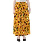 Watercolor Sunflower Pattern Print Chiffon Maxi Skirt