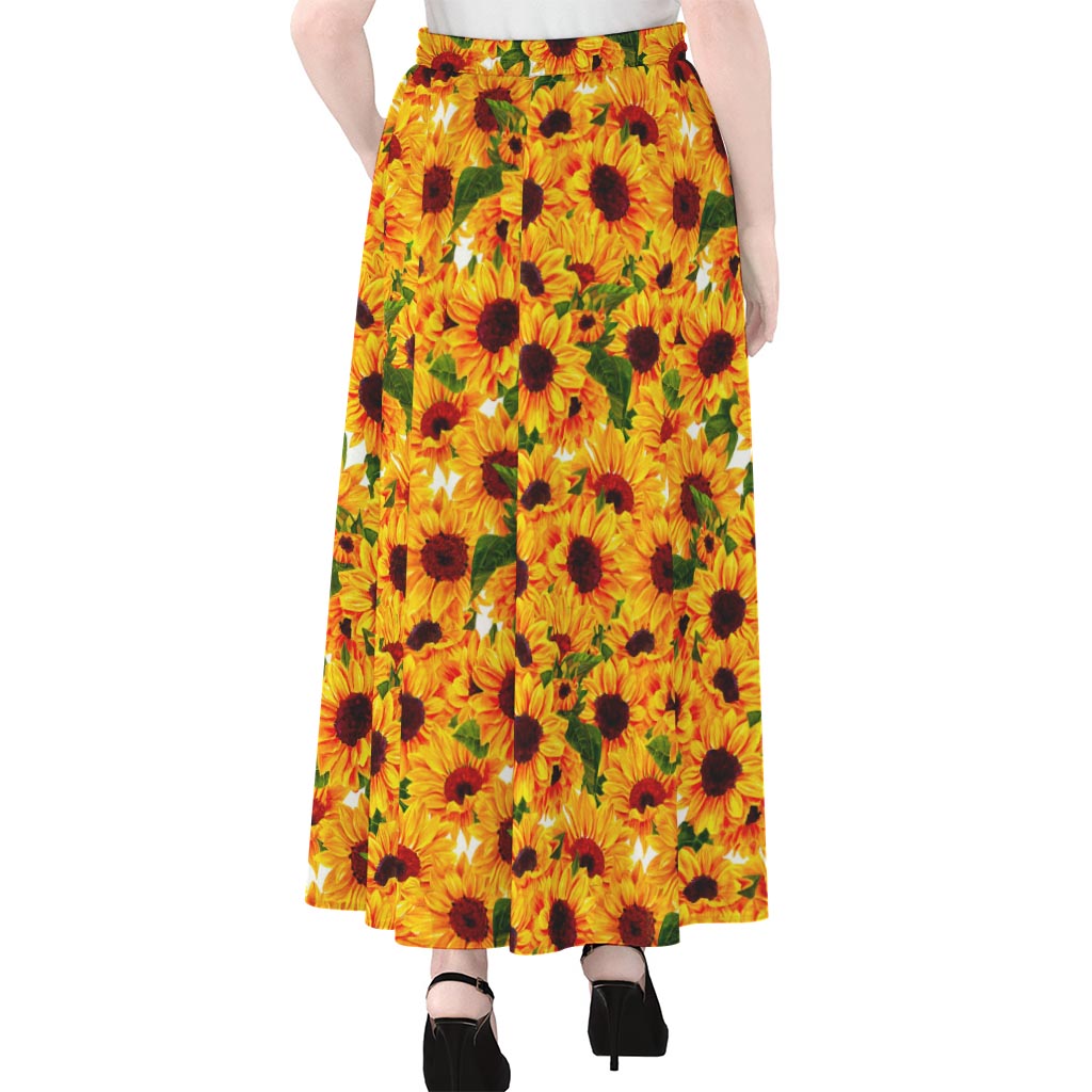Watercolor Sunflower Pattern Print Chiffon Maxi Skirt