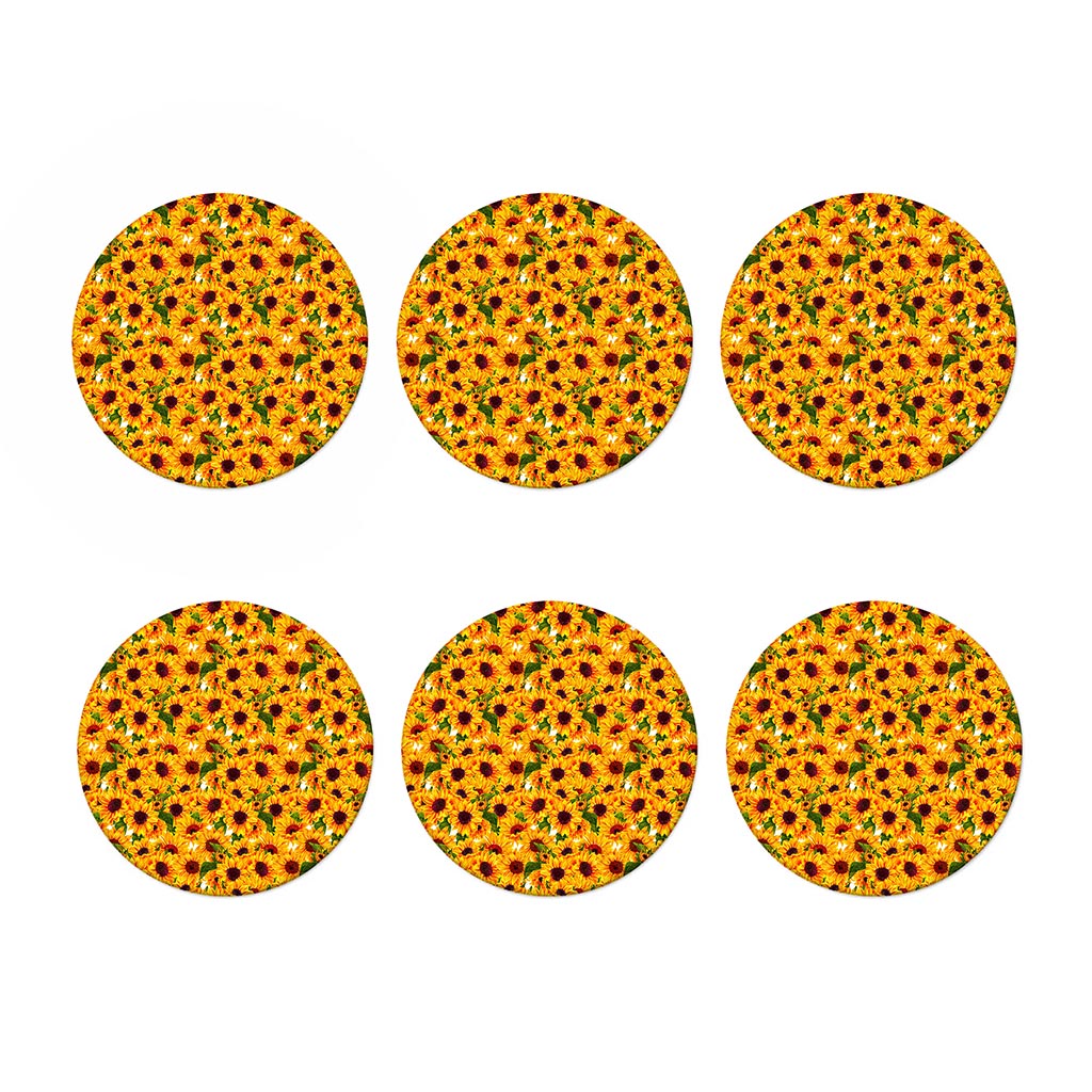 Watercolor Sunflower Pattern Print Coaster Set