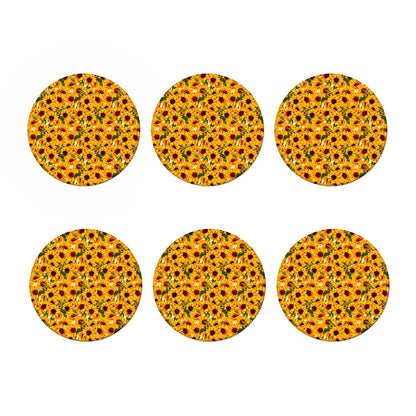 Watercolor Sunflower Pattern Print Coaster Set