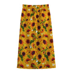 Watercolor Sunflower Pattern Print Cotton Front Slit Maxi Skirt