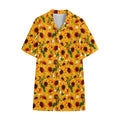 Watercolor Sunflower Pattern Print Cotton Hawaiian Shirt