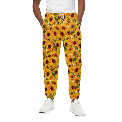Watercolor Sunflower Pattern Print Cotton Pants