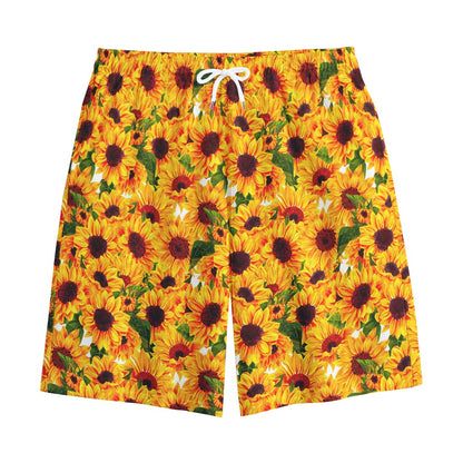 Watercolor Sunflower Pattern Print Cotton Shorts