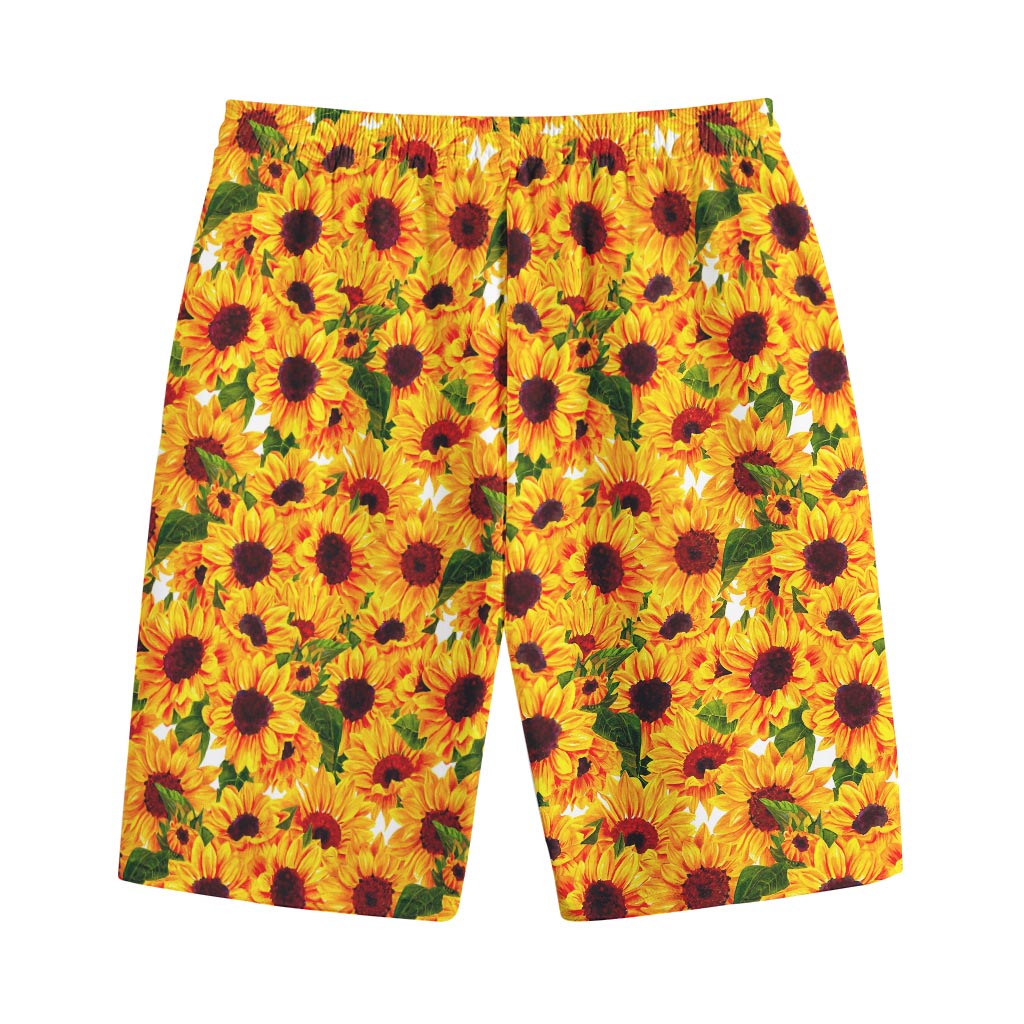 Watercolor Sunflower Pattern Print Cotton Shorts