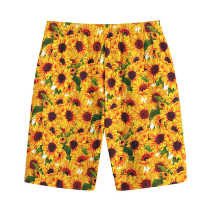 Watercolor Sunflower Pattern Print Cotton Shorts