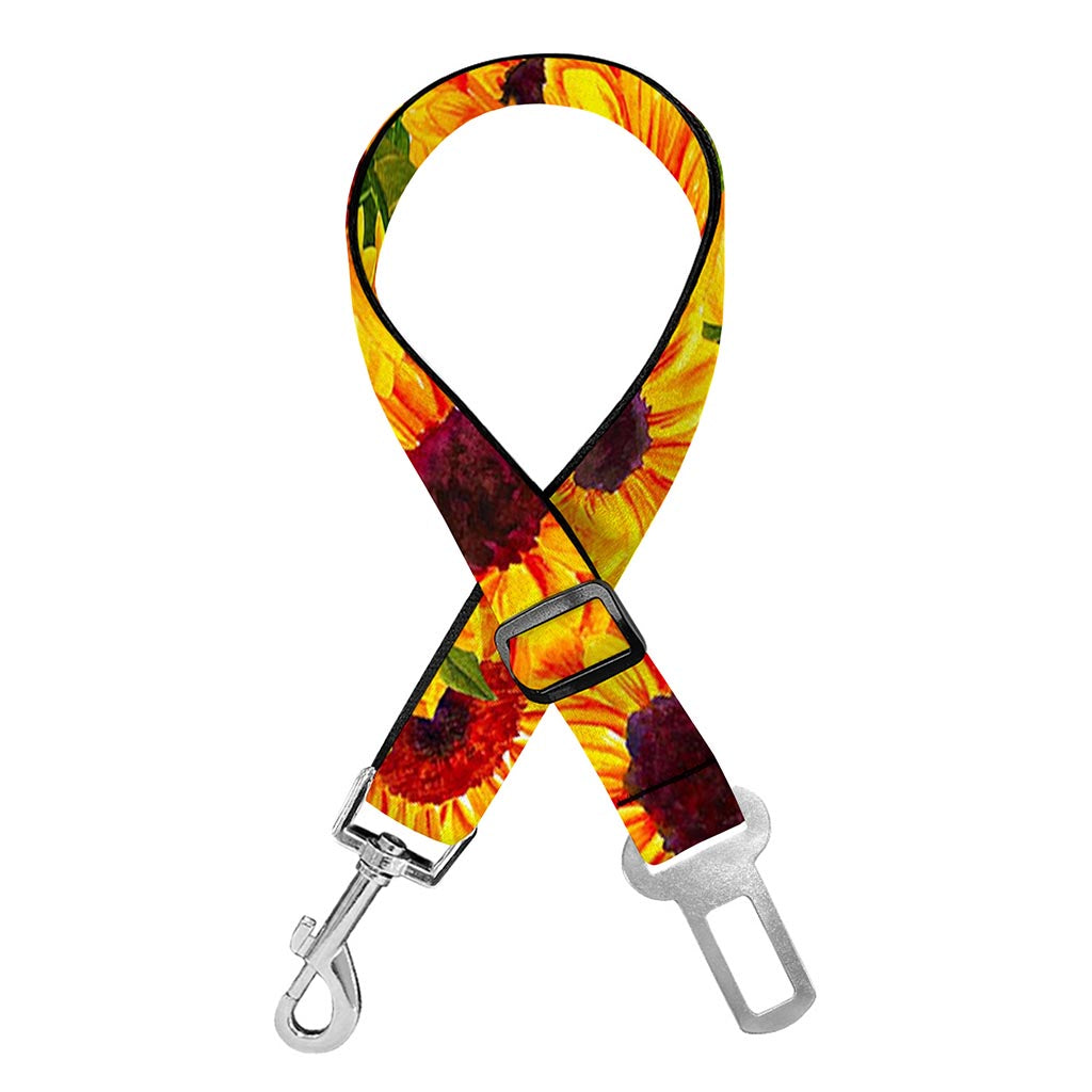 Watercolor Sunflower Pattern Print Dog Seat Belt