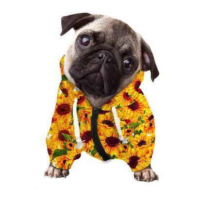 Watercolor Sunflower Pattern Print Dog Zip Up Hoodie