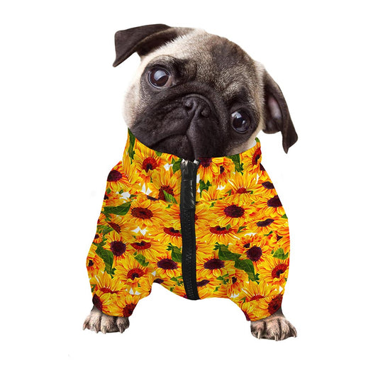 Watercolor Sunflower Pattern Print Dog Zip Up Jacket
