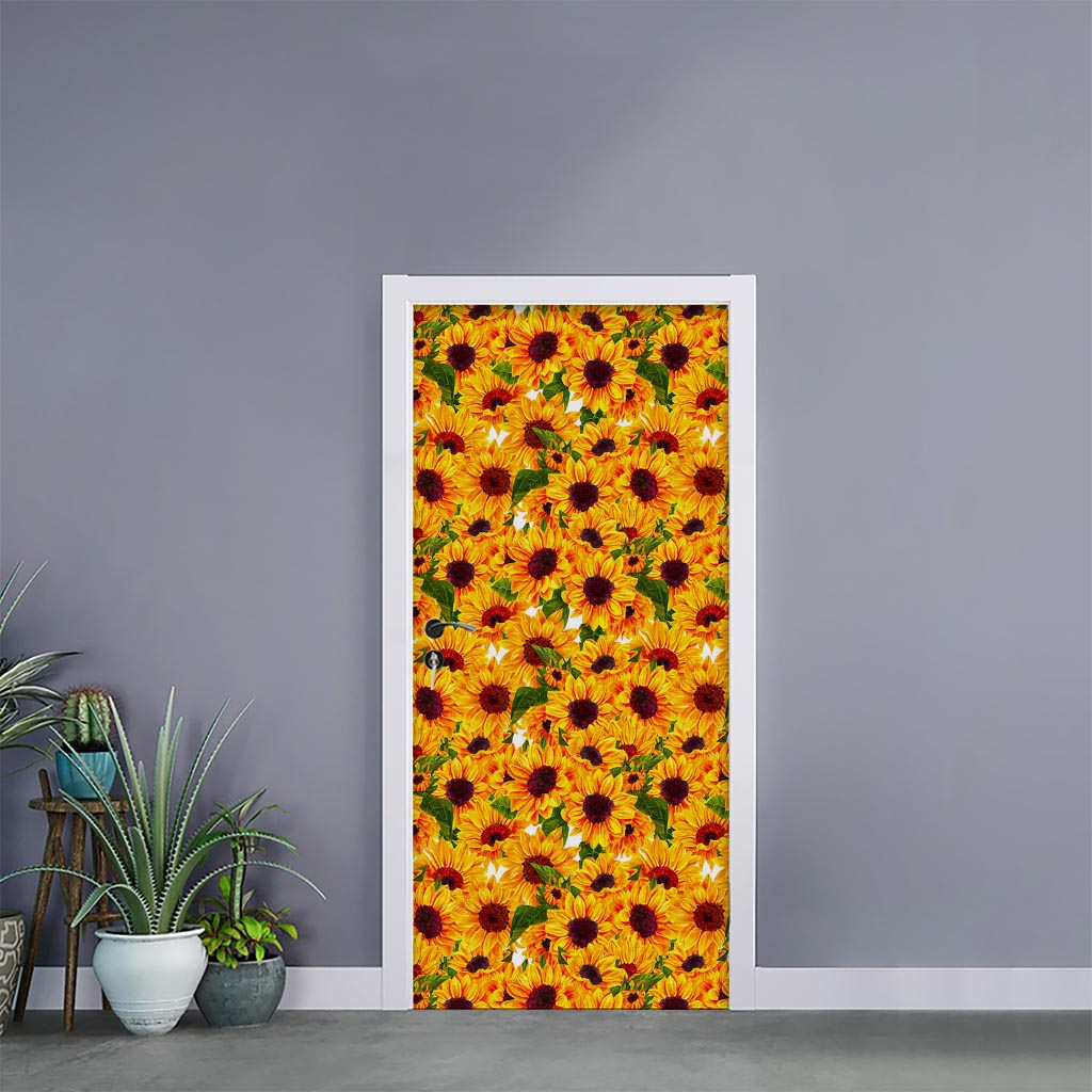Watercolor Sunflower Pattern Print Door Sticker