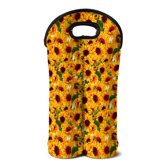 Watercolor Sunflower Pattern Print Double Neoprene Wine Tote