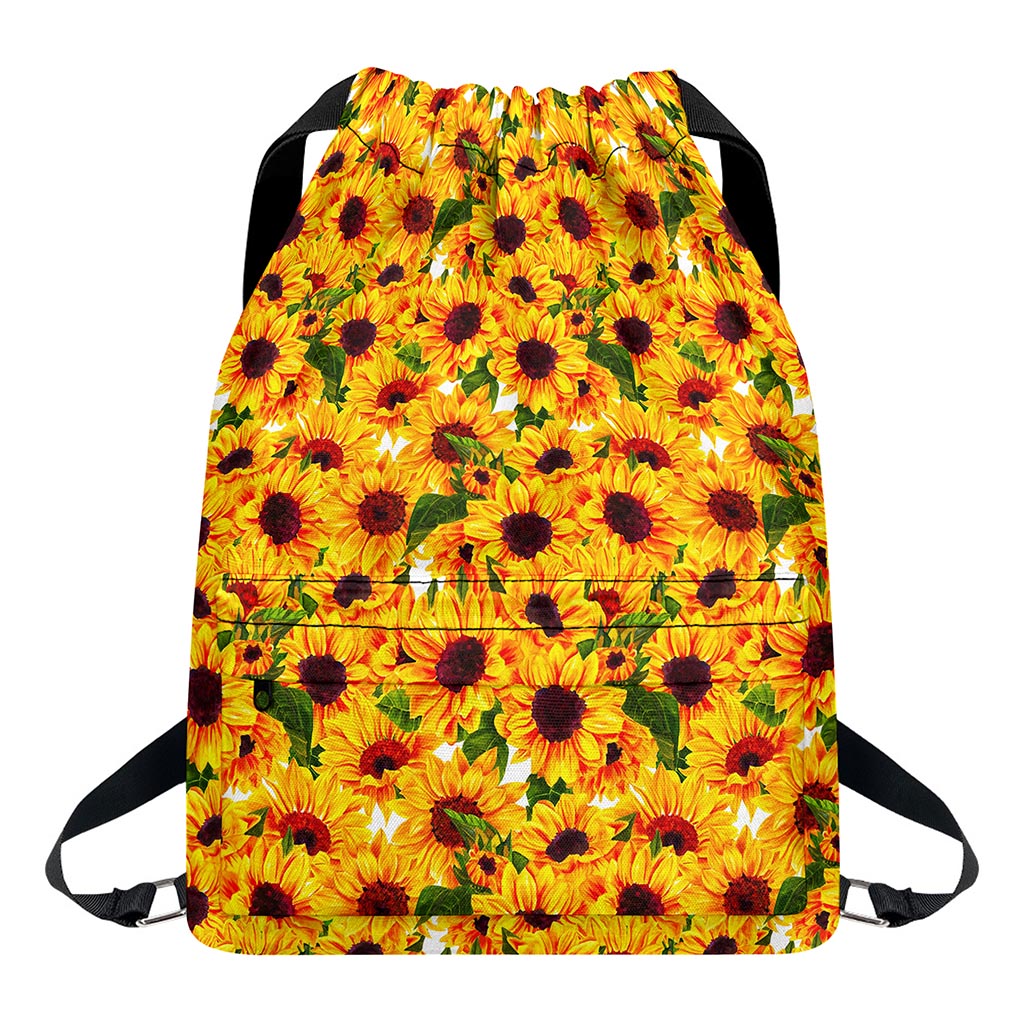 Watercolor Sunflower Pattern Print Drawstring Backpack