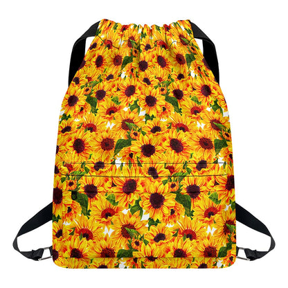 Watercolor Sunflower Pattern Print Drawstring Backpack