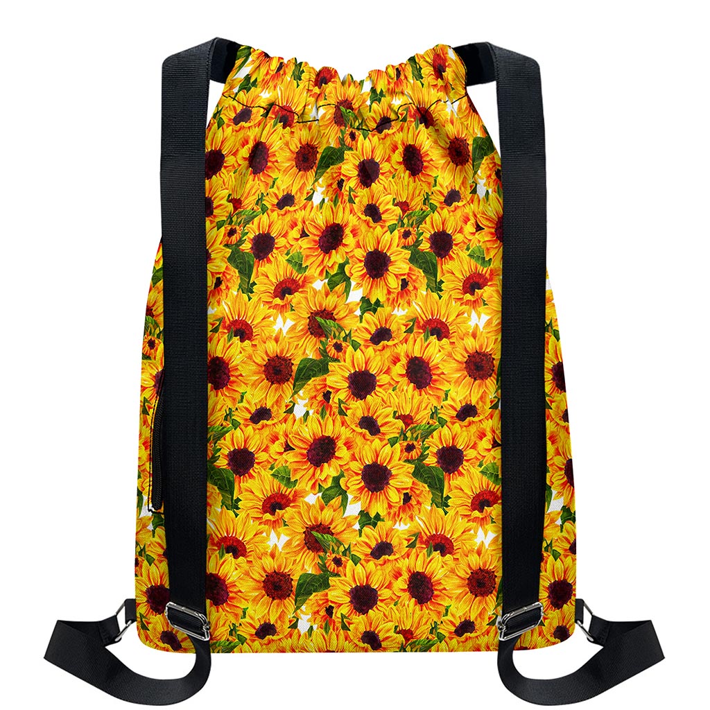 Watercolor Sunflower Pattern Print Drawstring Backpack