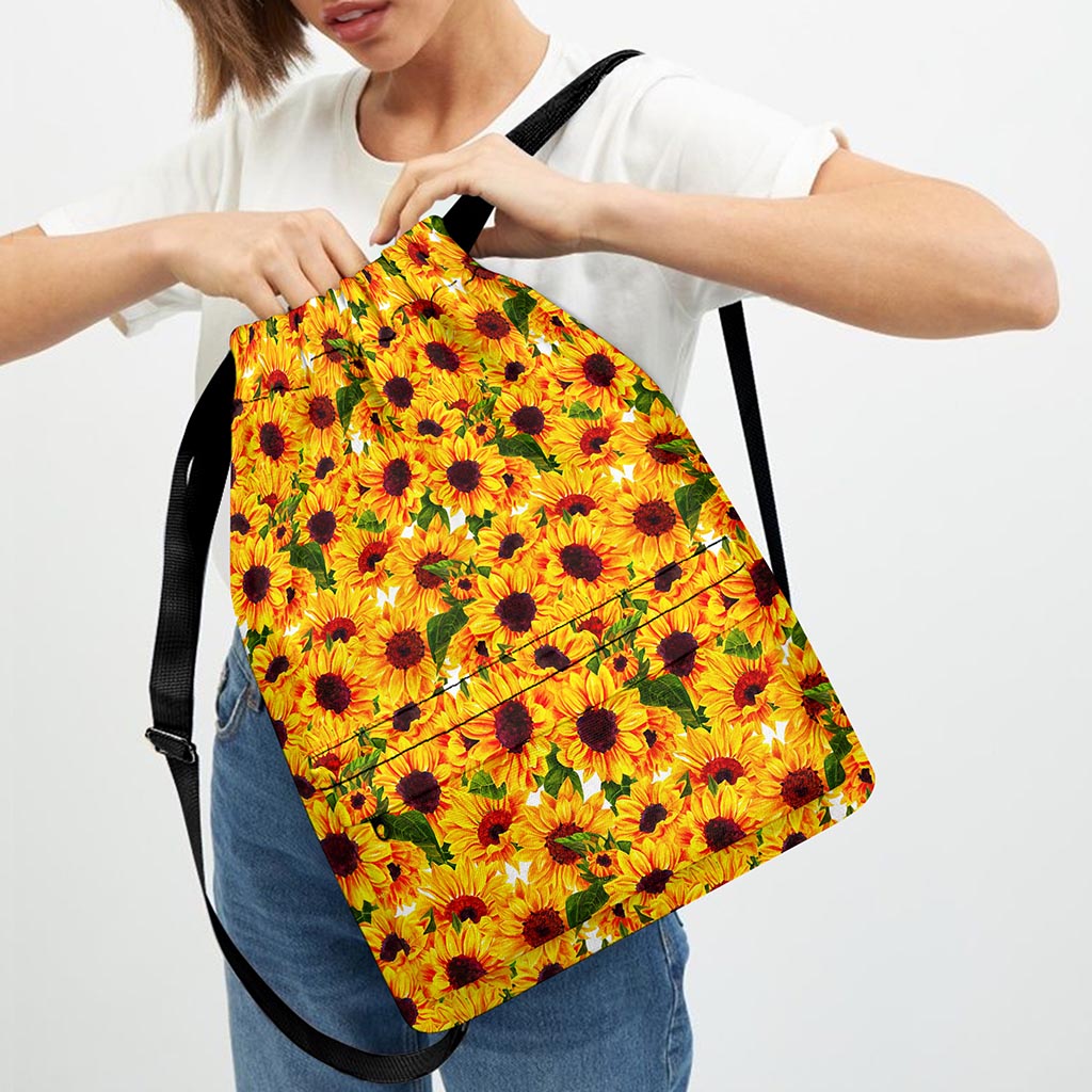Watercolor Sunflower Pattern Print Drawstring Backpack