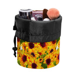 Watercolor Sunflower Pattern Print Drawstring Makeup Bag