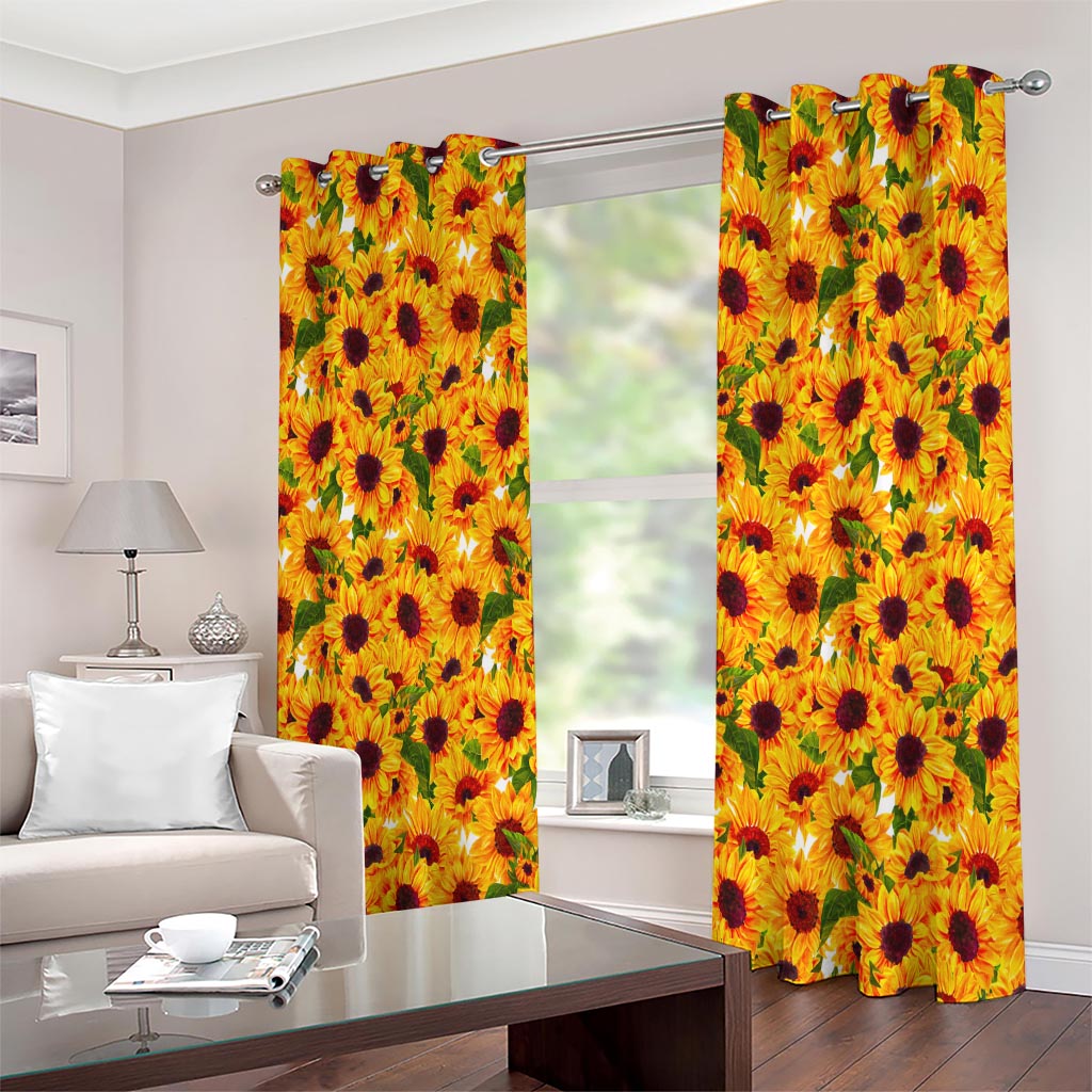 Watercolor Sunflower Pattern Print Extra Wide Grommet Curtains