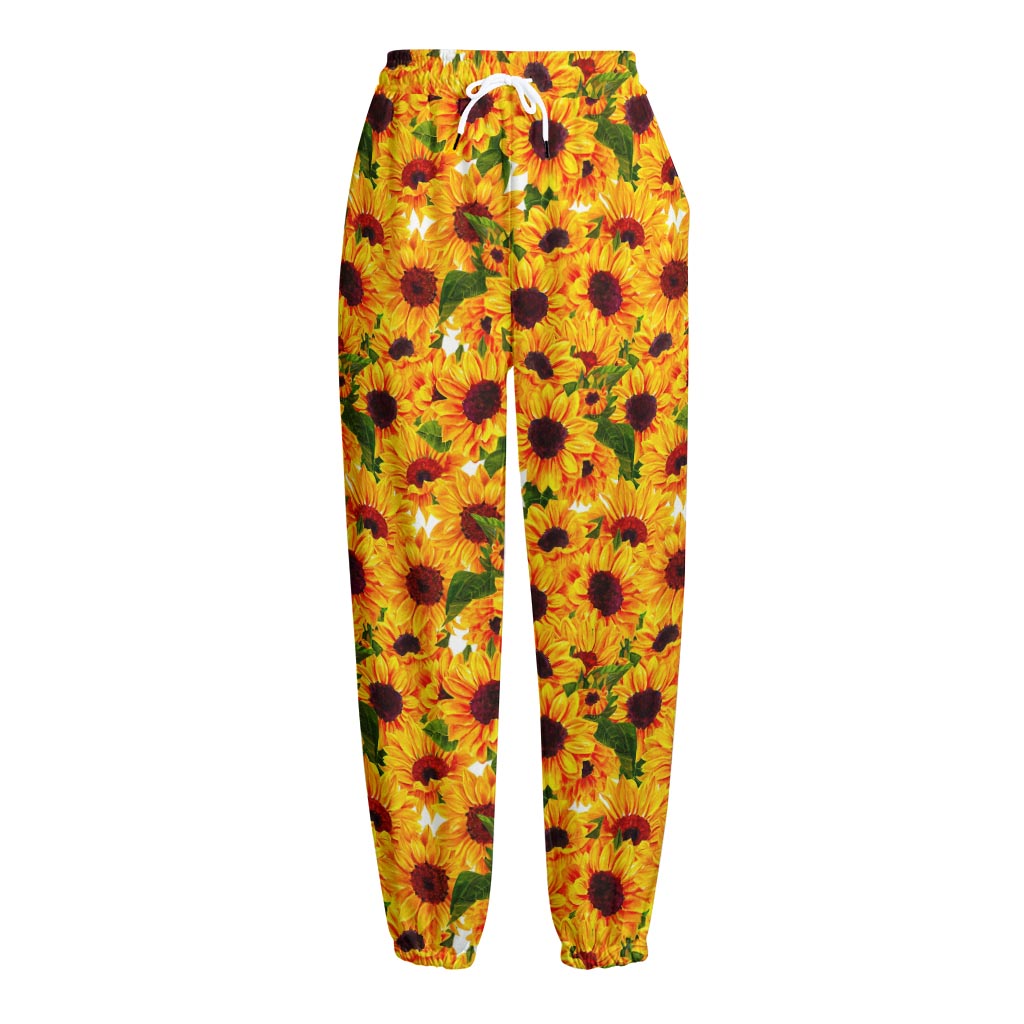 Watercolor Sunflower Pattern Print Fleece Lined Knit Pants