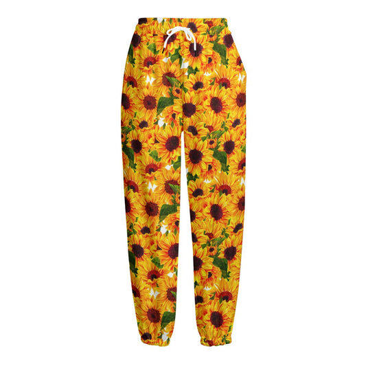 Watercolor Sunflower Pattern Print Fleece Lined Knit Pants