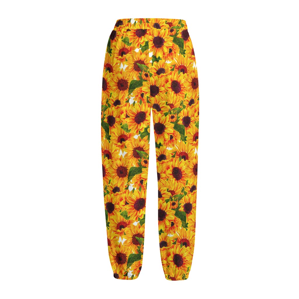 Watercolor Sunflower Pattern Print Fleece Lined Knit Pants