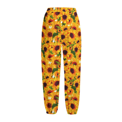 Watercolor Sunflower Pattern Print Fleece Lined Knit Pants