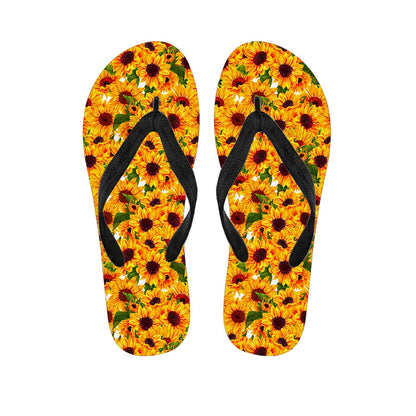Watercolor Sunflower Pattern Print Flip Flops