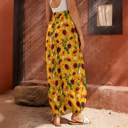 Watercolor Sunflower Pattern Print Harem Pants