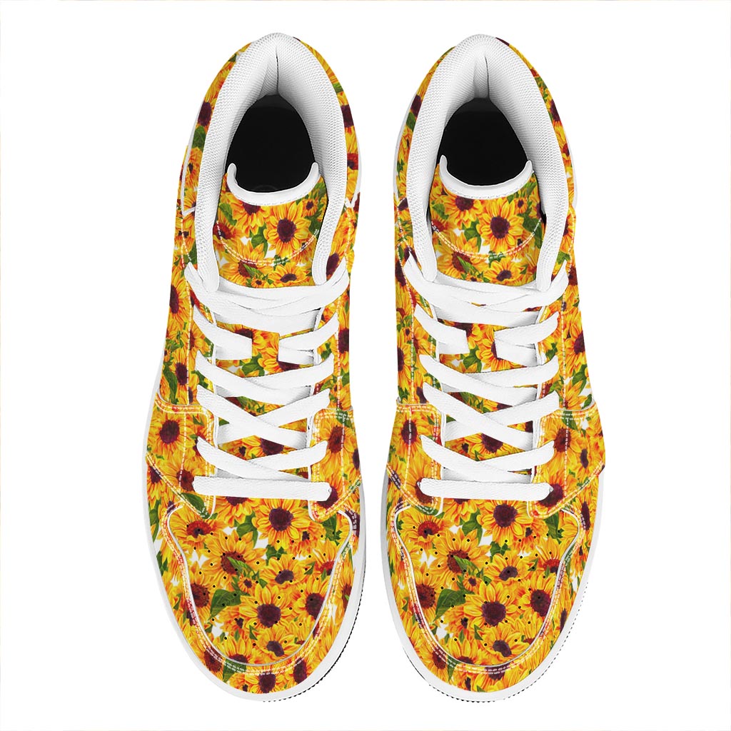 Watercolor Sunflower Pattern Print High Top Leather Sneakers