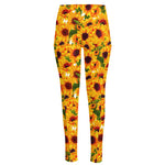Watercolor Sunflower Pattern Print High-Waisted Pocket Leggings