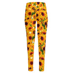 Watercolor Sunflower Pattern Print High-Waisted Pocket Leggings