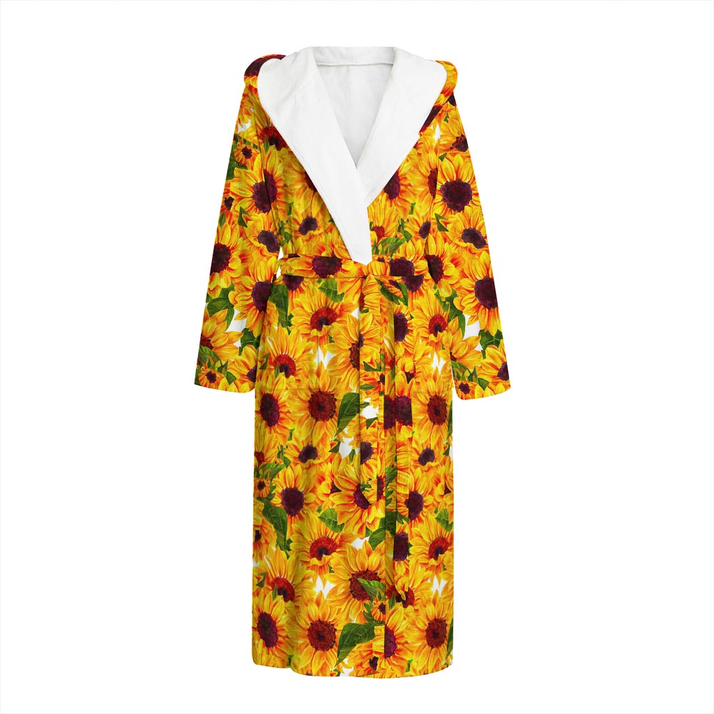 Watercolor Sunflower Pattern Print Hooded Bathrobe