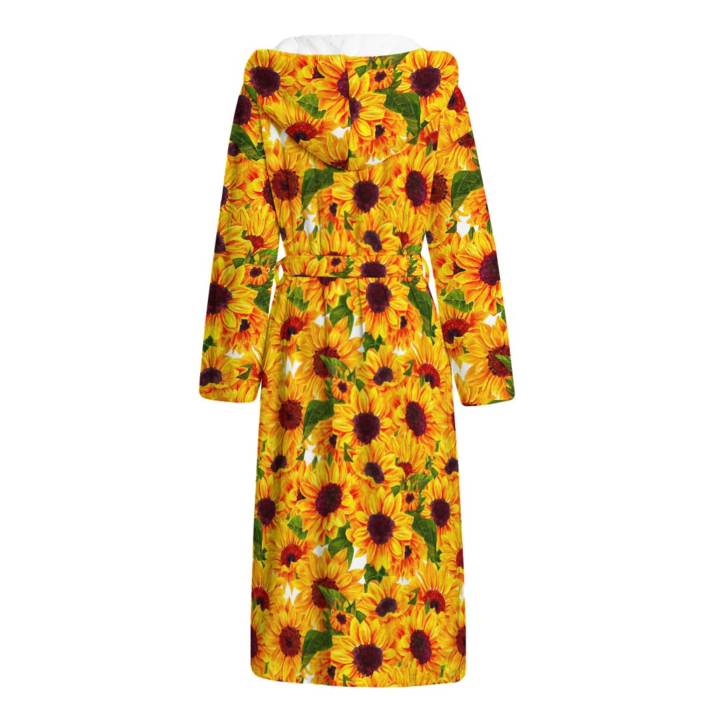 Watercolor Sunflower Pattern Print Hooded Bathrobe