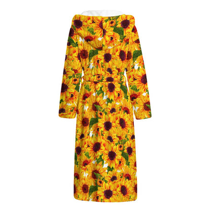 Watercolor Sunflower Pattern Print Hooded Bathrobe
