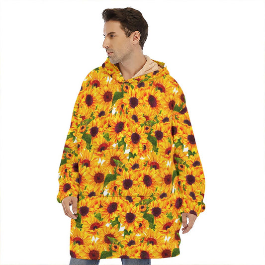 Watercolor Sunflower Pattern Print Hoodie Blanket