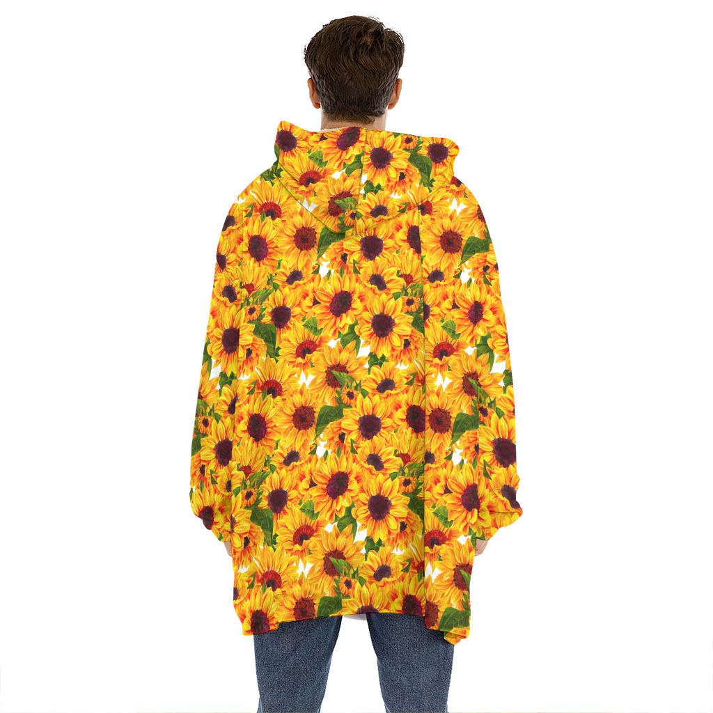 Watercolor Sunflower Pattern Print Hoodie Blanket