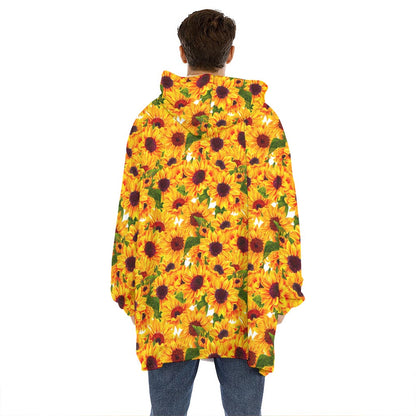 Watercolor Sunflower Pattern Print Hoodie Blanket
