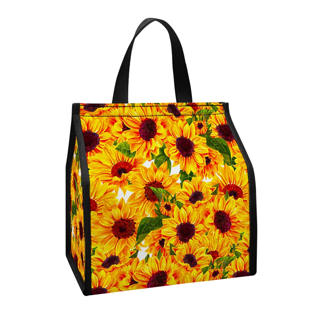Watercolor Sunflower Pattern Print Insulated Lunch Tote