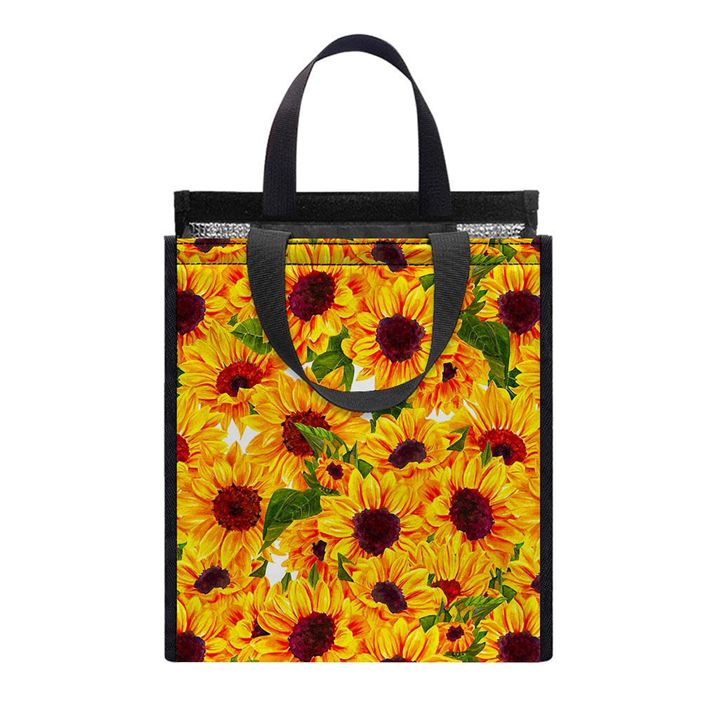 Watercolor Sunflower Pattern Print Insulated Lunch Tote