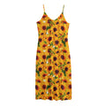 Watercolor Sunflower Pattern Print Jersey Midi Cami Dress