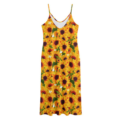 Watercolor Sunflower Pattern Print Jersey Midi Cami Dress