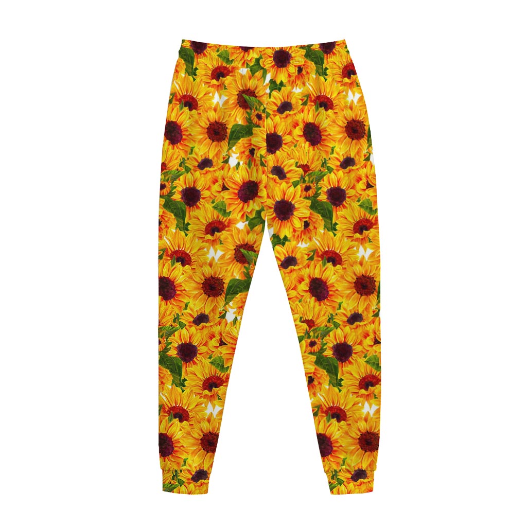 Watercolor Sunflower Pattern Print Jogger Pants