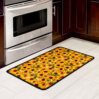 Watercolor Sunflower Pattern Print Kitchen Mat